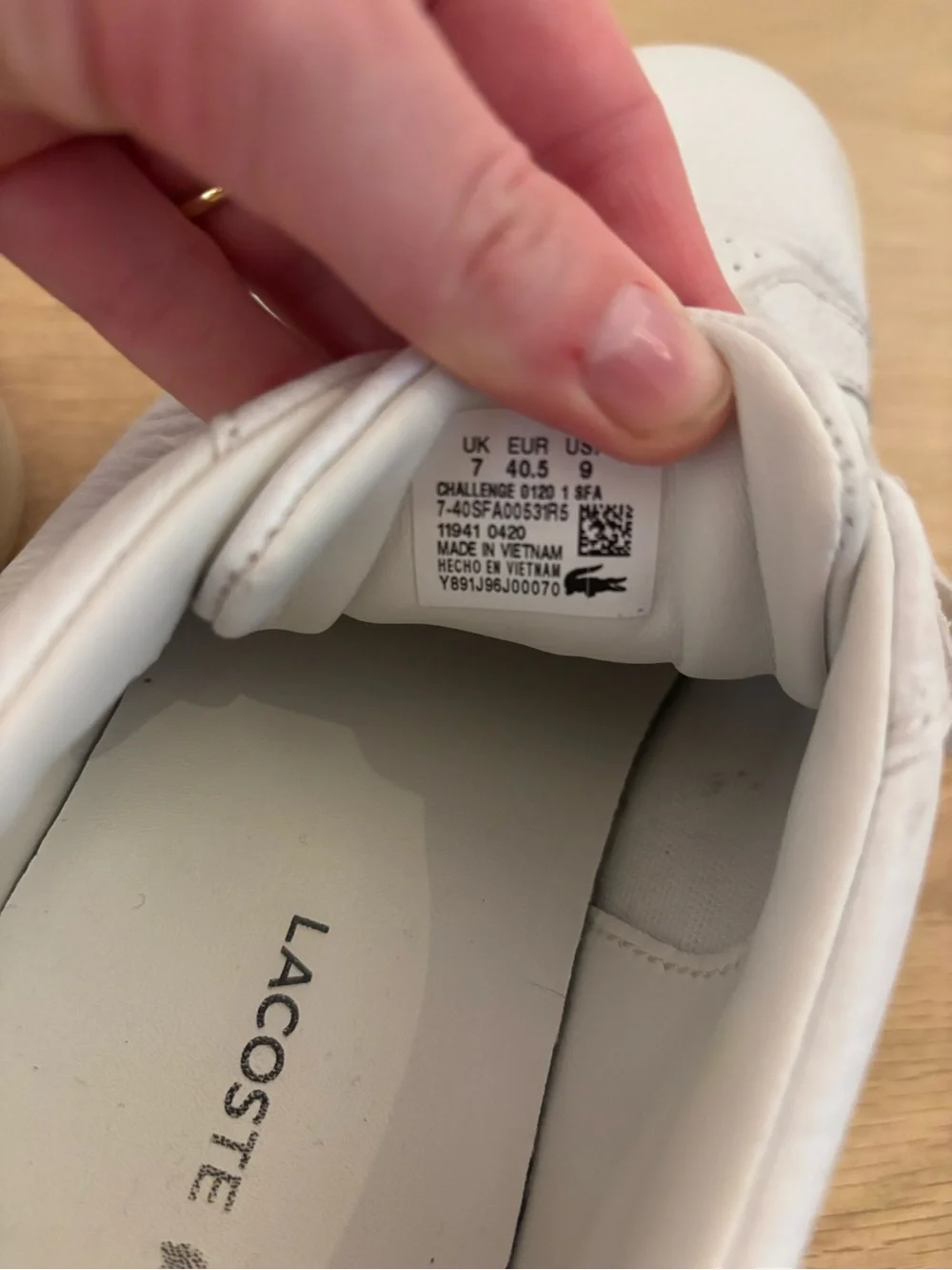 Lacoste White Leather Low-Top Sneakers with Navy Heel Tab